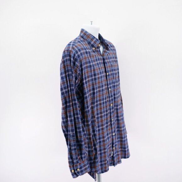 Peter Millar Medium Cotton Plaid Brown Blue Pocket Front Button Down - Picture 7 of 9
